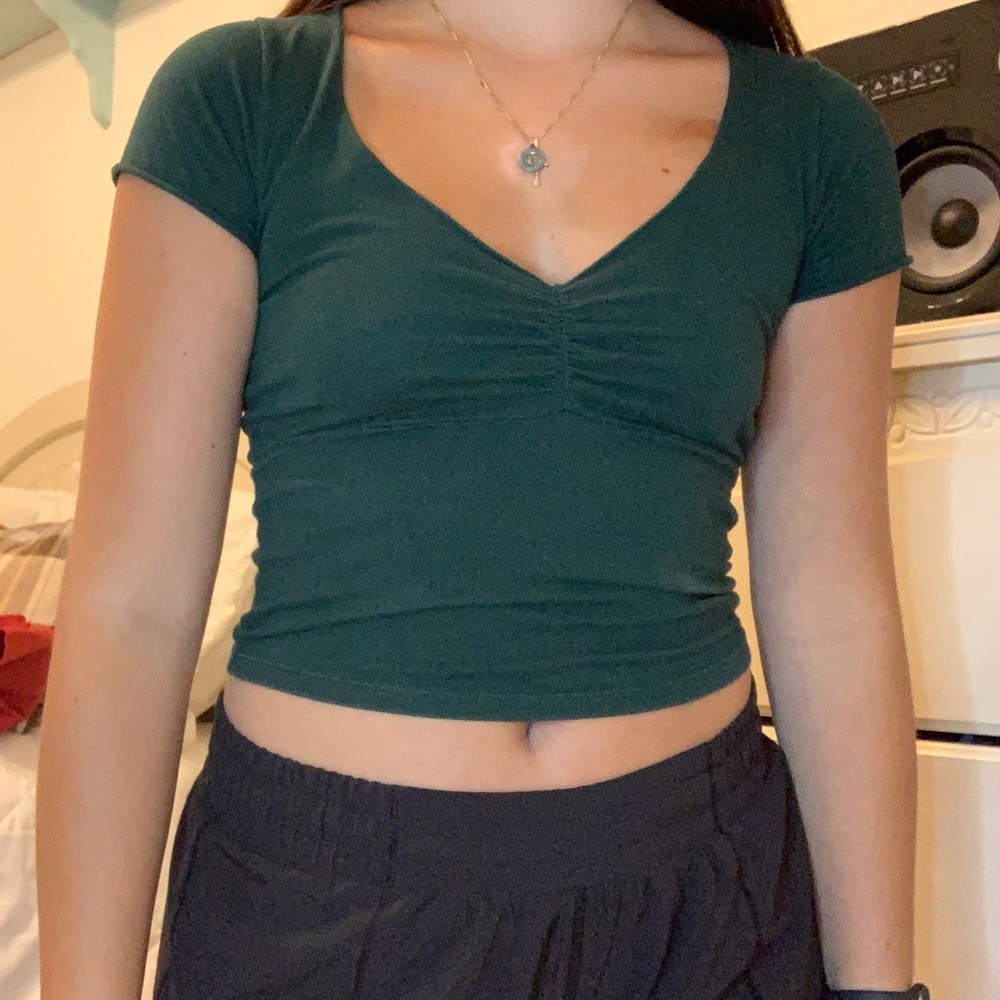 green ruched crop top